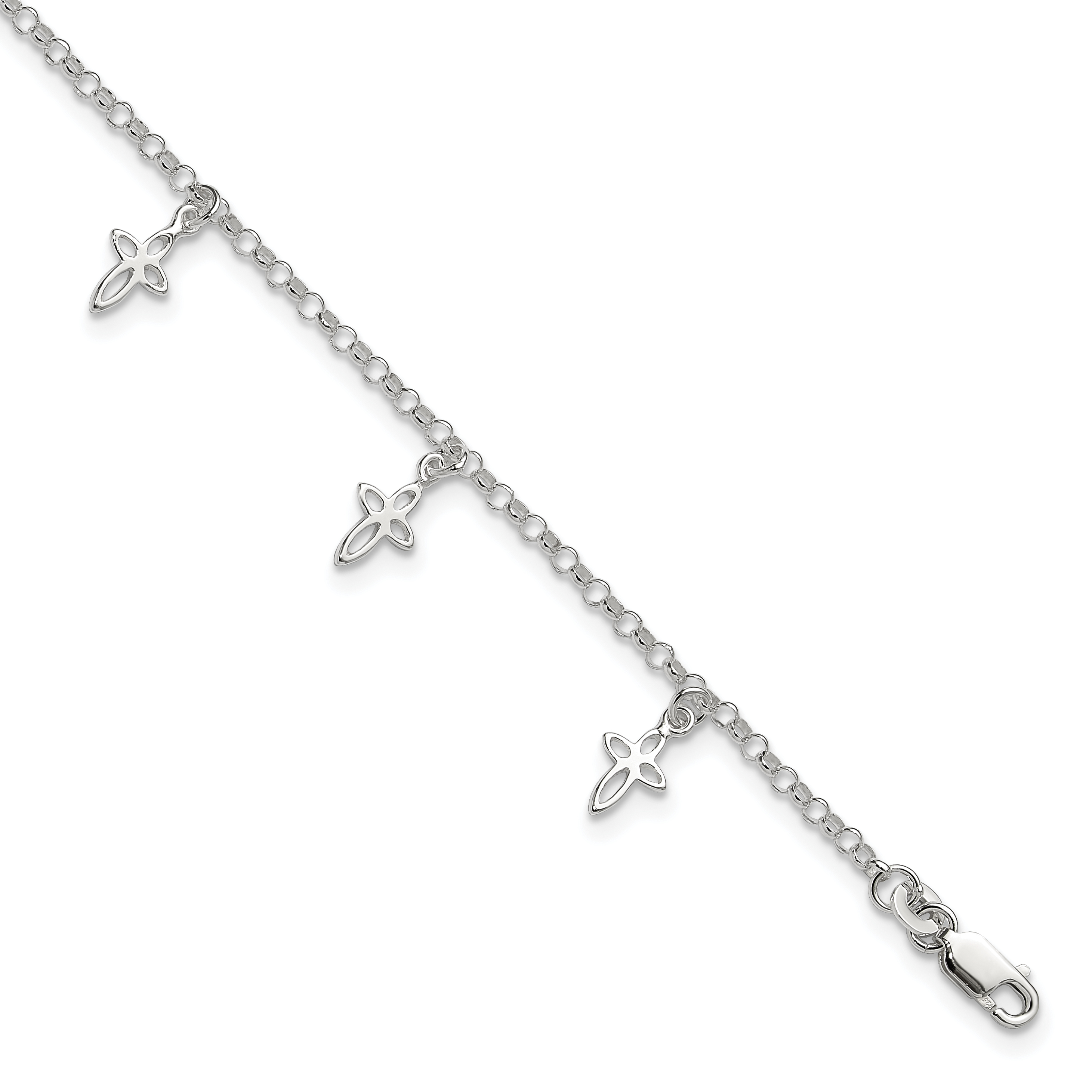 Sterling Silver 9 in Cross Anklet (QG2767-9)