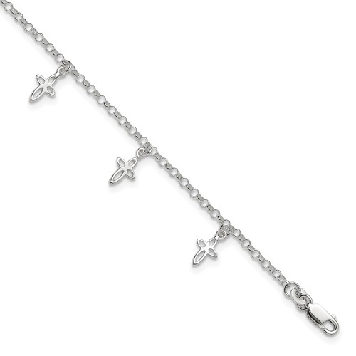 Sterling Silver Cross Anklet, 9"