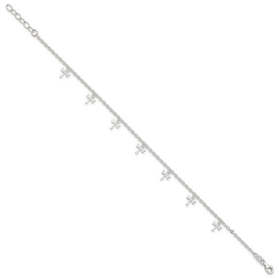 Sterling Silver Dragonfly Charms 10 inch Plus 1 inch Extender - Total 11 inch Anklet