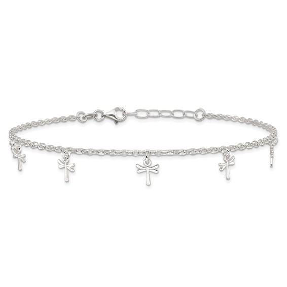 Sterling Silver Dragonfly Charms 10 inch Plus 1 inch Extender - Total 11 inch Anklet