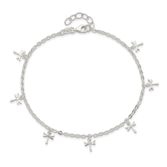 Sterling Silver Dragonfly Charms 10 inch Plus 1 inch Extender - Total 11 inch Anklet
