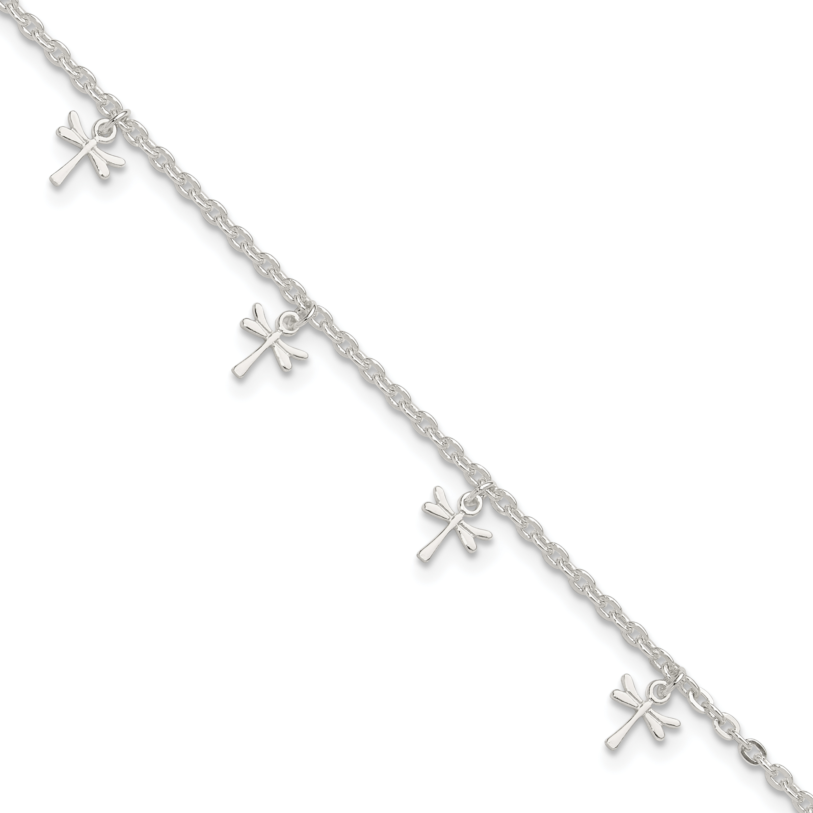 Sterling Silver Polished Dragonfly 10in Plus 1in Ext. Anklet (QG2773-10)