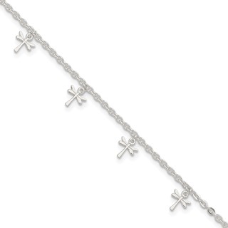 Sterling Silver Dragonfly Charms 10 inch Plus 1 inch Extender - Total 11 inch Anklet