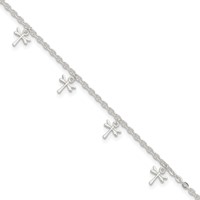 Sterling Silver Dragonfly Charms Plus 1 Inch Extender - Total 10 Inch Anklet, 9" view 1