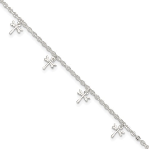 Sterling Silver Polished Dragonfly 9in Plus 1in Ext. Anklet
