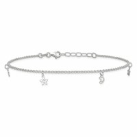 Sterling Silver Moon and Stars Plus 1 Inch Extender - Total 10 Inch Anklet, 9" view 4