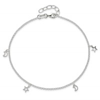 Sterling Silver Moon and Stars Plus 1 Inch Extender - Total 10 Inch Anklet, 9" view 5
