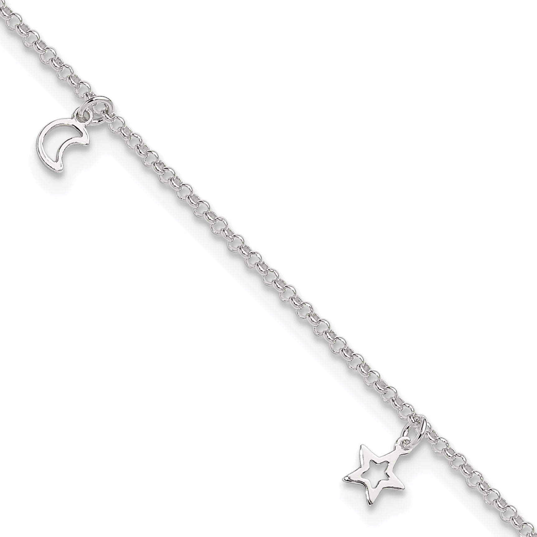 Sterling Silver Moon and Stars 9in Plus 1in Ext. Anklet (QG2776-9)
