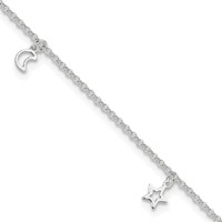 Sterling Silver Moon and Stars Plus 1 Inch Extender - Total 10 Inch Anklet, 9" view 1
