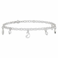 Sterling Silver Sun Moon Star Crystal Plus 1 Inch Extender - Total 10 Inch Anklet, 9" view 3