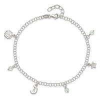 Sterling Silver Sun Moon Star Crystal Plus 1 Inch Extender - Total 10 Inch Anklet, 9" view 4