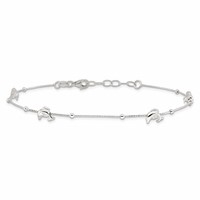 Sterling Silver Dolphins and Beads 4-Station Plus 1 Inch Extender - Total 10 Inch Anklet, 9" view 4