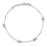 Sterling Silver Dolphins and Beads 4-Station Plus 1 Inch Extender - Total 10 Inch Anklet, 9" view 5