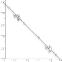 Sterling Silver Dolphins and Beads 4-Station Plus 1 Inch Extender - Total 10 Inch Anklet, 9" view 3