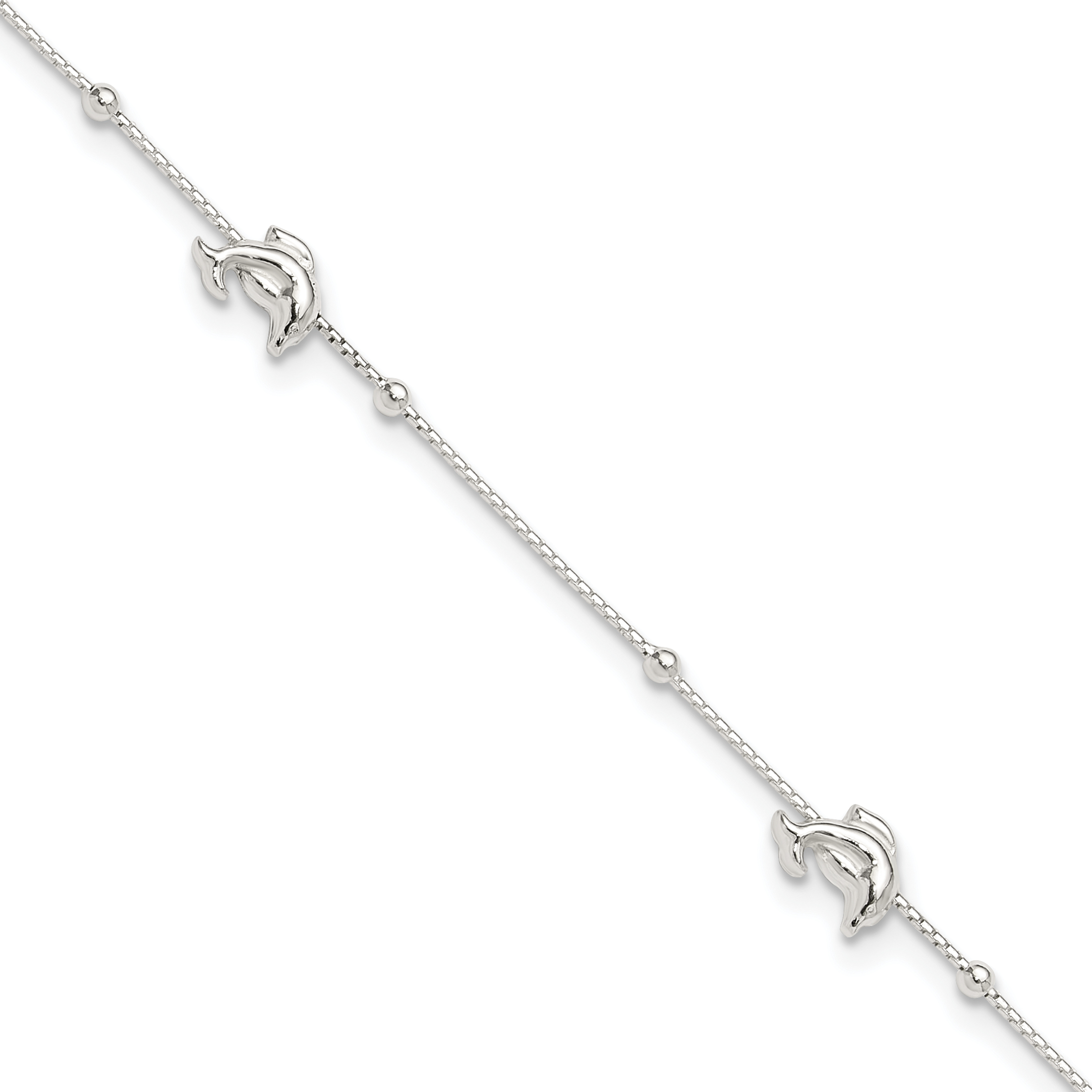 Sterling Silver Polished Dolphin9in Plus 1in Ext. Anklet (QG2782-9)