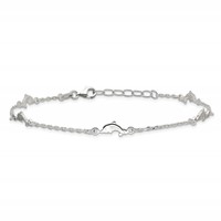 Sterling Silver Dolphin 5-Station Plus 1 Inch Extender - Total 10 Inch Anklet, 9" view 4