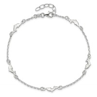 Sterling Silver Dolphin 5-Station Plus 1 Inch Extender - Total 10 Inch Anklet, 9" view 5