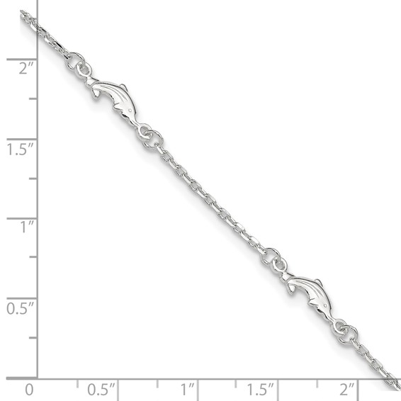 Sterling Silver Dolphin 5-Station 9 inch Plus 1 inch Extender - Total 10 inch Anklet
