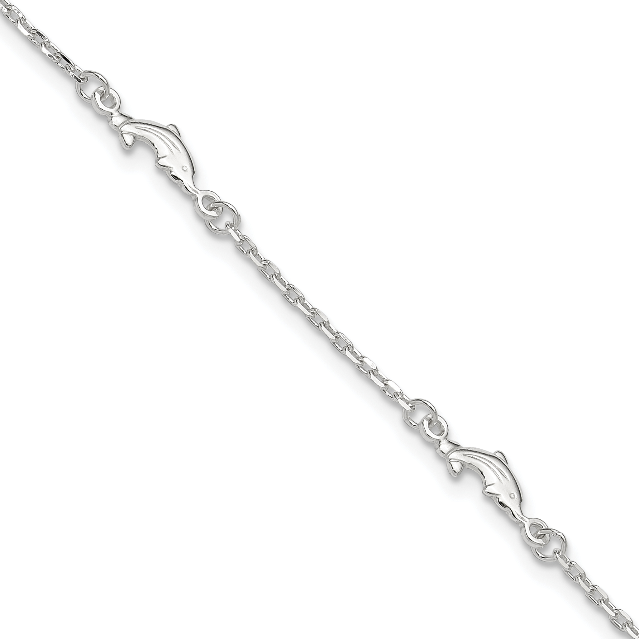 Sterling Silver Polished Dolphin 10in Plus 1in Ext. Anklet (QG2783-10)