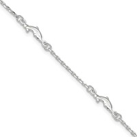 Sterling Silver Dolphin 5-Station Plus 1 Inch Extender - Total 10 Inch Anklet, 9" view 1