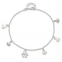 Sterling Silver Ocean Theme Charms Plus 1 Inch Extender - Total 10 Inch Anklet - 9in view 4