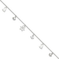 Sterling Silver Ocean Theme Charms Plus 1 Inch Extender - Total 10 Inch Anklet - 9in view 1