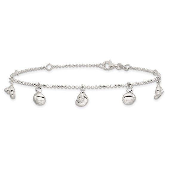 Sterling Silver Sea Shells 8 inch Plus 1 inch Extender - Total 9 inch Anklet
