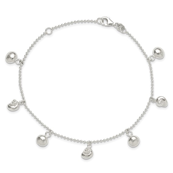 Sterling Silver Sea Shells 8 inch Plus 1 inch Extender - Total 9 inch Anklet