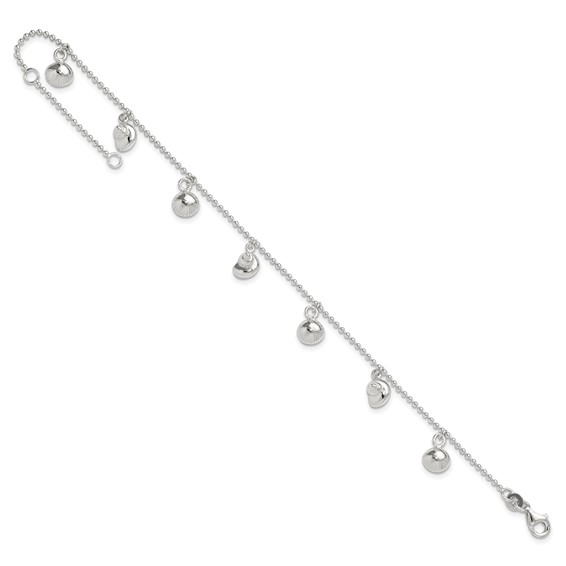 Sterling Silver Sea Shells 8 inch Plus 1 inch Extender - Total 9 inch Anklet