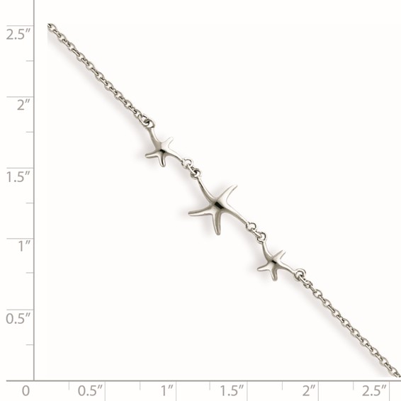 Sterling Silver Rhodium-plated Starfish 10 inch Plus 1 inch Extender - Total 11 inch Anklet