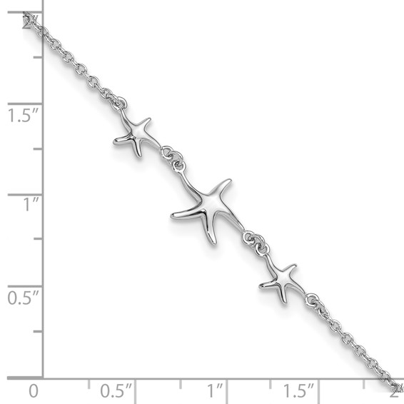 Sterling Silver Rhodium-plated Starfish 10 inch Plus 1 inch Extender - Total 11 inch Anklet