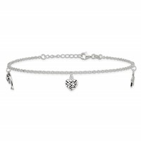 Sterling Silver Heart Star Dolphin Charms Plus 1 Inch Extender - Total 10 Inch Anklet, 9" view 3