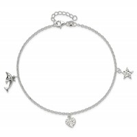 Sterling Silver Heart Star Dolphin Charms Plus 1 Inch Extender - Total 10 Inch Anklet, 9" view 5