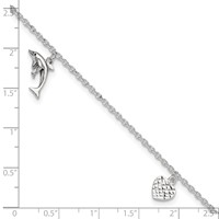 Sterling Silver Heart Star Dolphin Charms Plus 1 Inch Extender - Total 10 Inch Anklet, 9" view 4