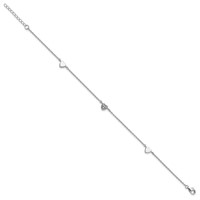 Sterling Silver Rhodium-plated CZ Heart Plus 1 Inch Extender - Total 10 Inch Anklet, 9" view 2