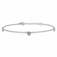 Sterling Silver Rhodium-plated CZ Heart Plus 1 Inch Extender - Total 10 Inch Anklet, 9" view 3