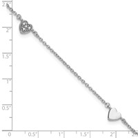 Sterling Silver Rhodium-plated CZ Heart Plus 1 Inch Extender - Total 10 Inch Anklet, 9" view 4