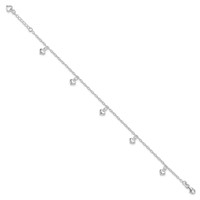 Sterling Silver Puffed Heart Charms Plus 1 Inch Extender - Total 10 Inch Anklet, 9" view 2