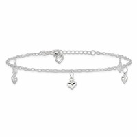 Sterling Silver Puffed Heart Charms Plus 1 Inch Extender - Total 10 Inch Anklet, 9" view 3