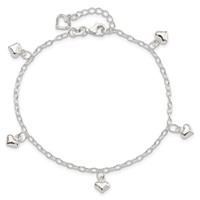 Sterling Silver Puffed Heart Charms Plus 1 Inch Extender - Total 10 Inch Anklet, 9" view 5