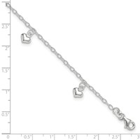 Sterling Silver Puffed Heart Charms Plus 1 Inch Extender - Total 10 Inch Anklet, 9" view 4