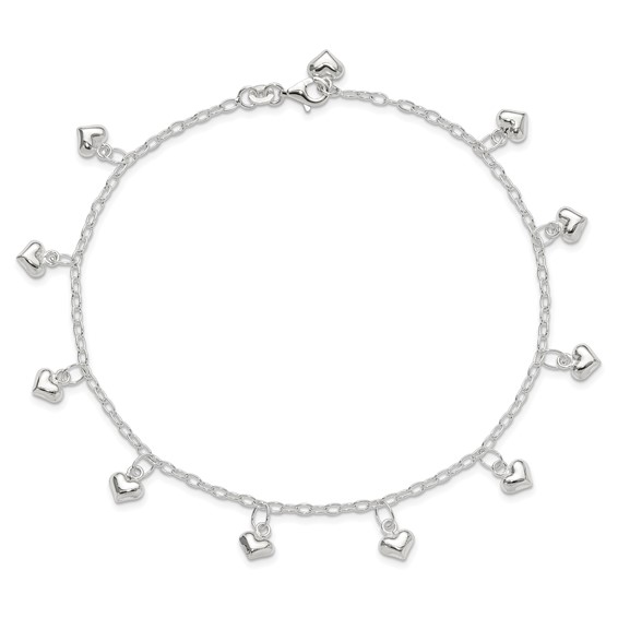 Sterling Silver Polished Puffed Heart Anklet