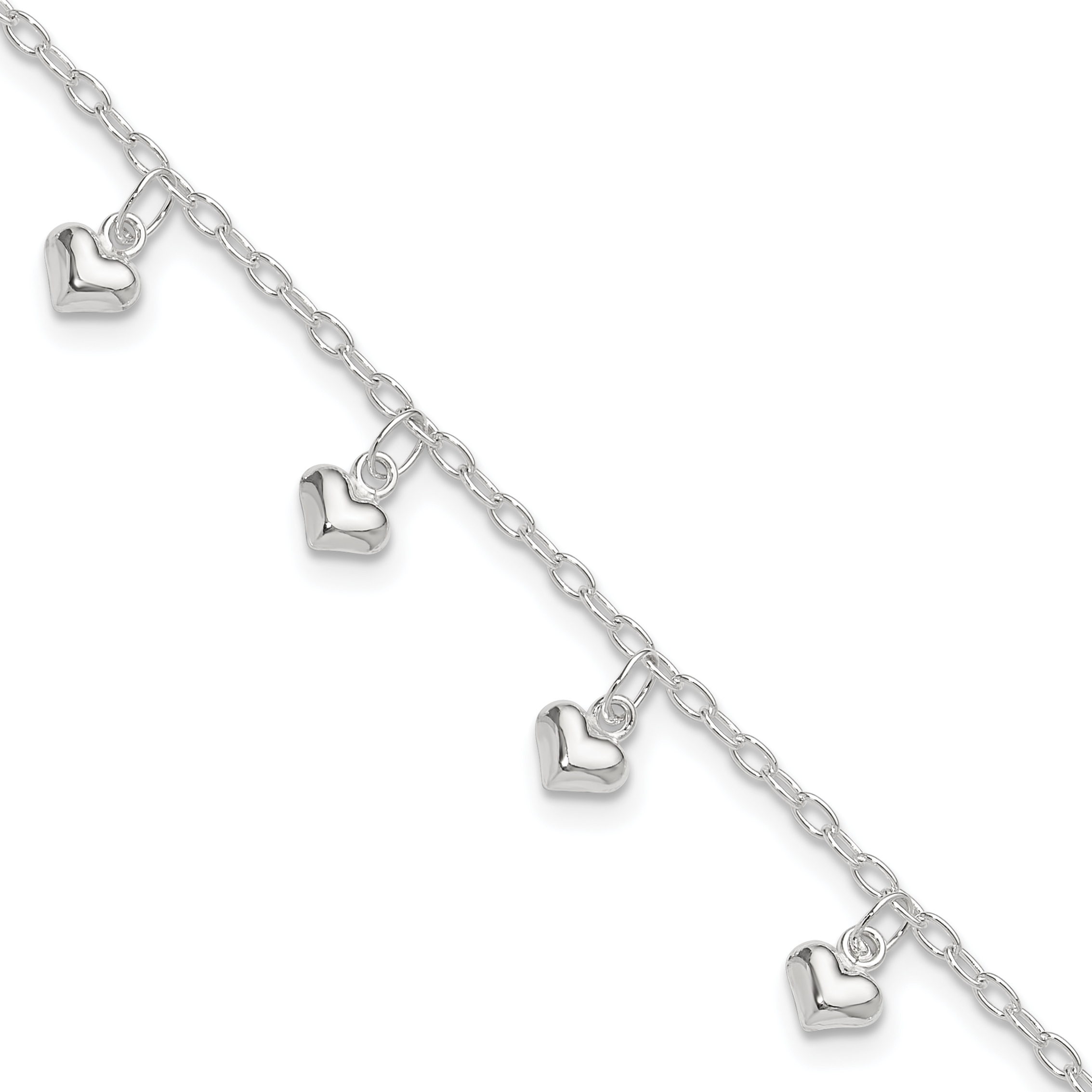 Sterling Silver Polished Puffed Heart 9in Anklet (QG2792-9)