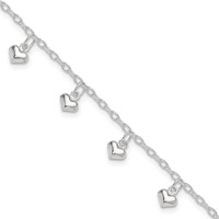 Sterling Silver Polished Puffed Heart Anklet view 1