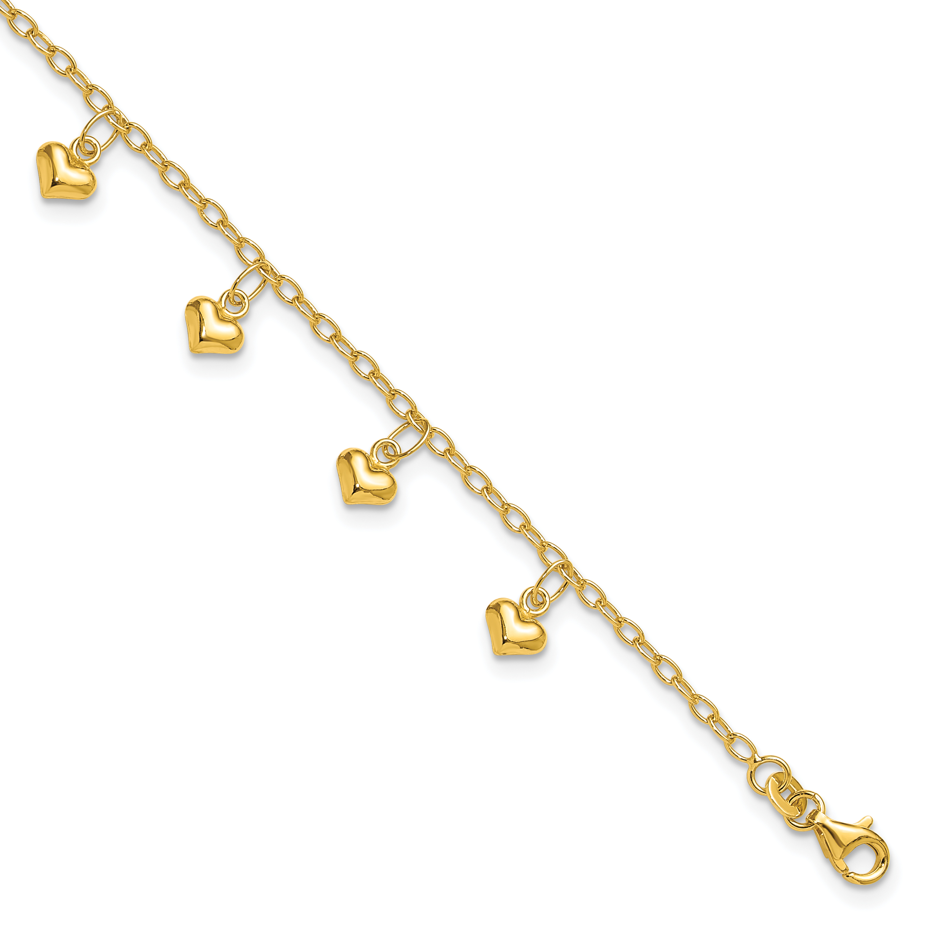 Sterling Silver Gold-tone Polished Puffed Heart 10in Anklet (QG2792GP-10)