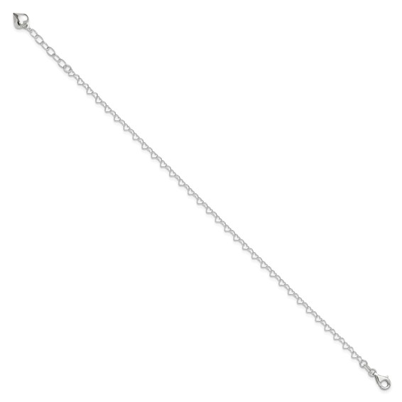 Sterling Silver Puffed Heart Dangle 9 inch Plus 1 inch Extender - Total 10 inch Anklet