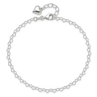Sterling Silver Puffed Heart Dangle Plus 1 Inch Extender - Total 10 Inch Anklet, 9" view 5