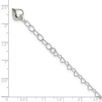 Sterling Silver Puffed Heart Dangle Plus 1 Inch Extender - Total 10 Inch Anklet, 9" view 4