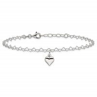 Sterling Silver Puffed Heart Charm Plus 1 Inch Extender - Total 10 Inch Anklet, 9" view 3