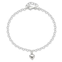 Sterling Silver Puffed Heart Charm Plus 1 Inch Extender - Total 10 Inch Anklet, 9" view 5
